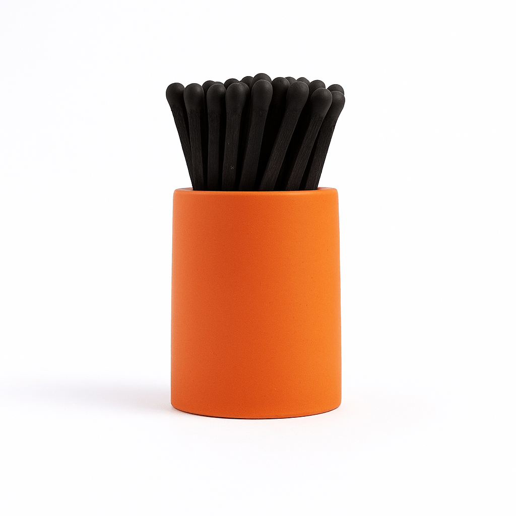 Orange Round Vessel with All Black Matches | Fall Decor - Dear John