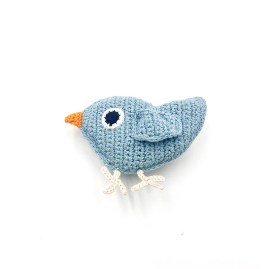 Pebble - Baby Blue Bird Rattle – Handmade Organic Cotton Baby Toy - Dear John