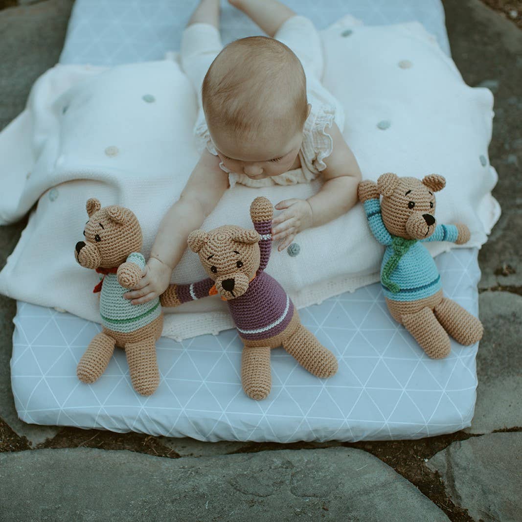 Pebble - Handcrafted Velvety Boho Teddy Bears – Teal, Blue & Purple - Dear John