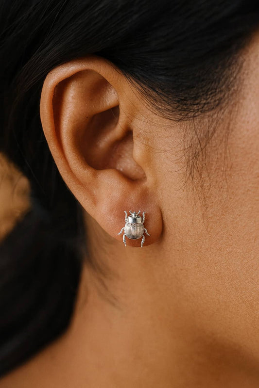 Peter and June - Fortune Beetle Studs - 18K Gold Plated or Silver Rhodium - Dear John