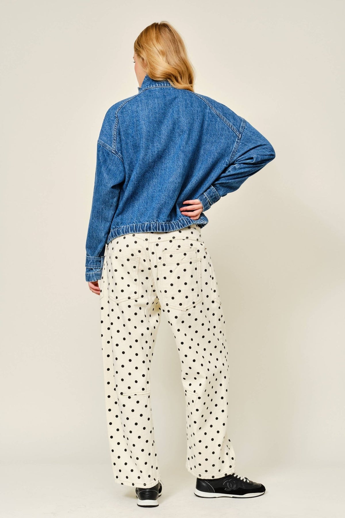 Polka Dot Barrel-Leg Jeans - Dear John