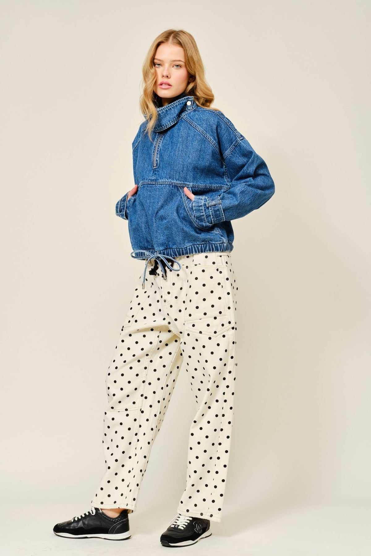 Polka Dot Barrel-Leg Jeans - Dear John