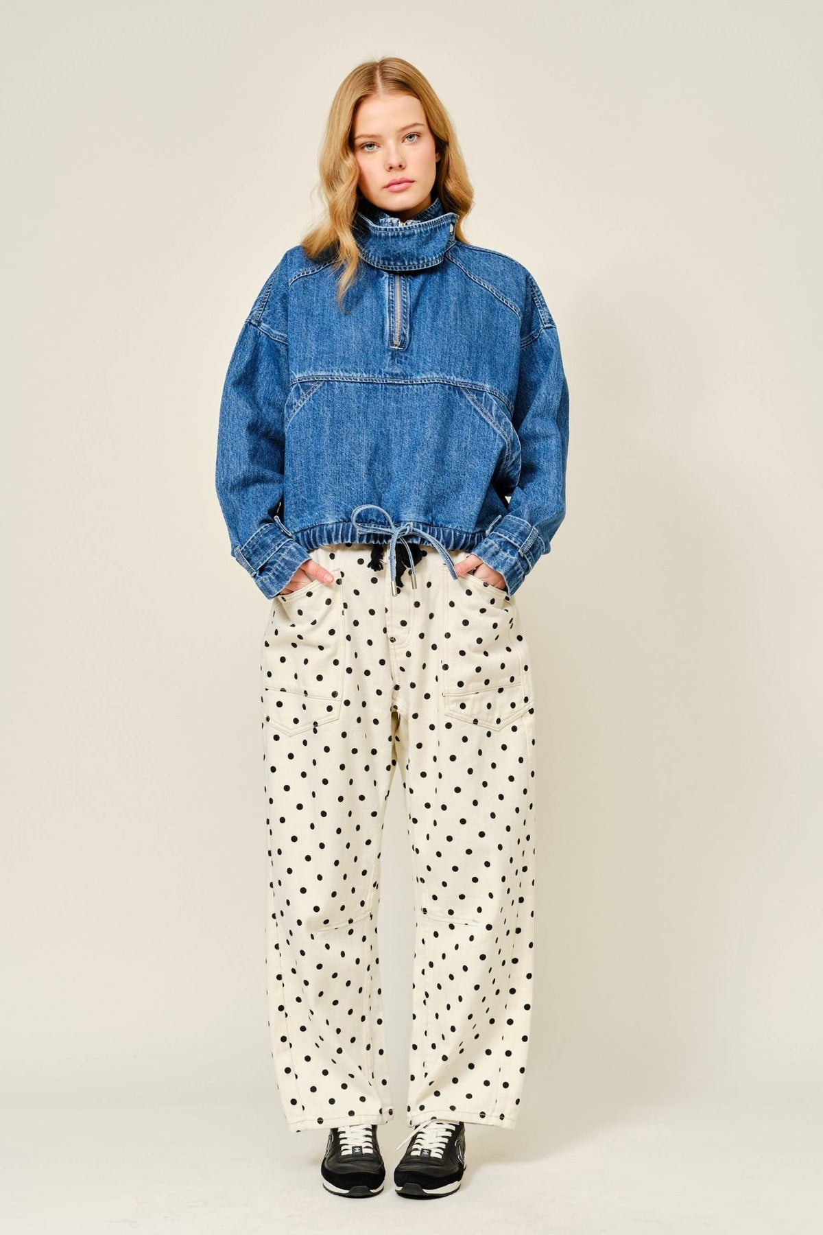 Polka Dot Barrel-Leg Jeans - Dear John