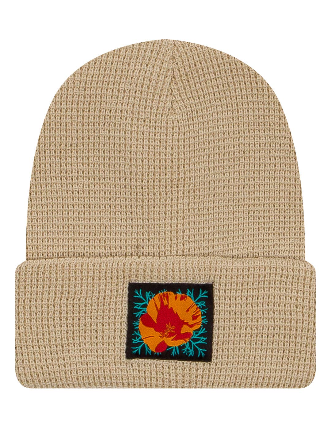 Poppy Flower Waffle Knit Beanie — Cream - Dear John