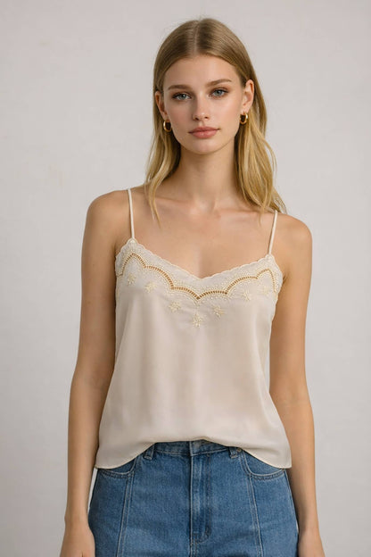 RAISONNEL - Lace Trim Embroidered Cami Top - RT1200 - Dear John