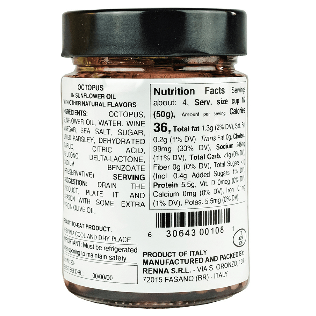 Renna, Fresh & Delicious Whole Octopus Tentacles in Oil, Tender, 10.58 oz - Dear John