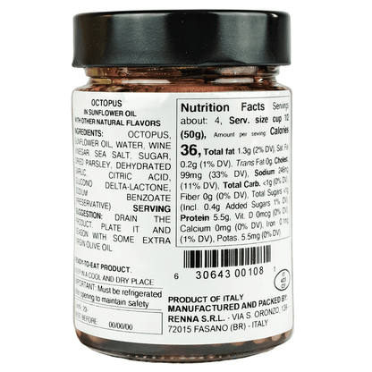 Renna, Fresh & Delicious Whole Octopus Tentacles in Oil, Tender, 10.58 oz - Dear John