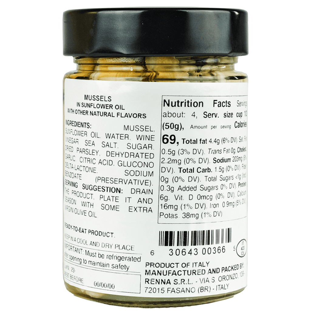 Renna, Succulent Mussels Preserved in Sunflower Oil (10.58 oz) - Dear John
