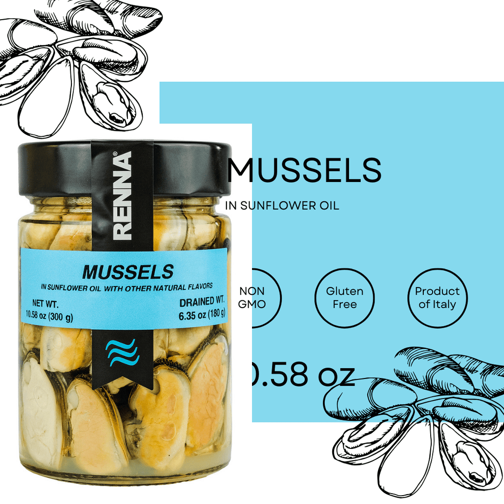 Renna, Succulent Mussels Preserved in Sunflower Oil (10.58 oz) - Dear John