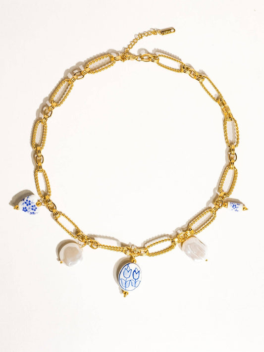 Riela 18K Gold Non - Tarnish Ceramic Floral Chain Necklace - Dear John