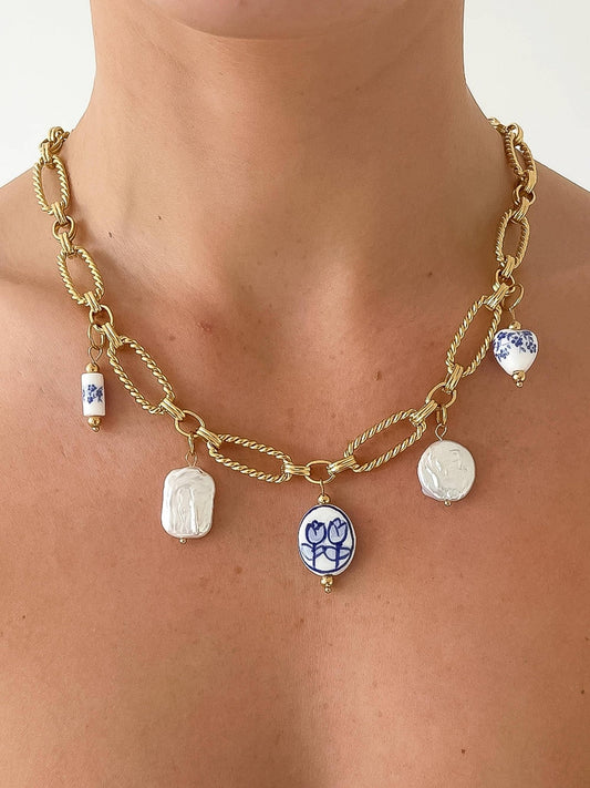Riela 18K Gold Non - Tarnish Ceramic Floral Chain Necklace - Dear John