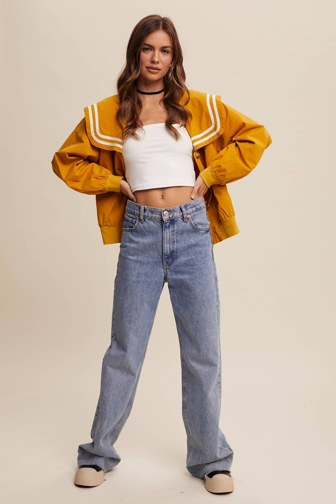 Sailor Collar Button-Up Jacket - Dear John