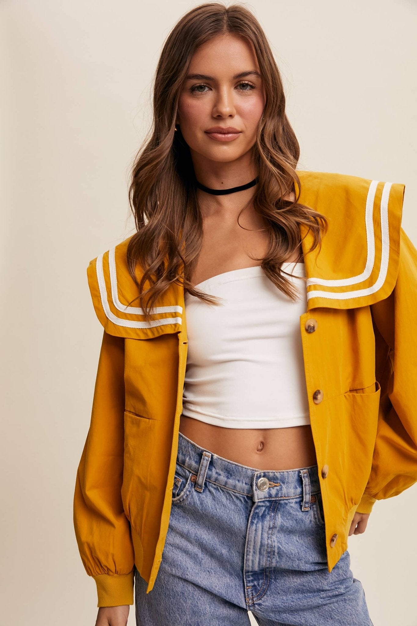 Sailor Collar Button-Up Jacket - Dear John