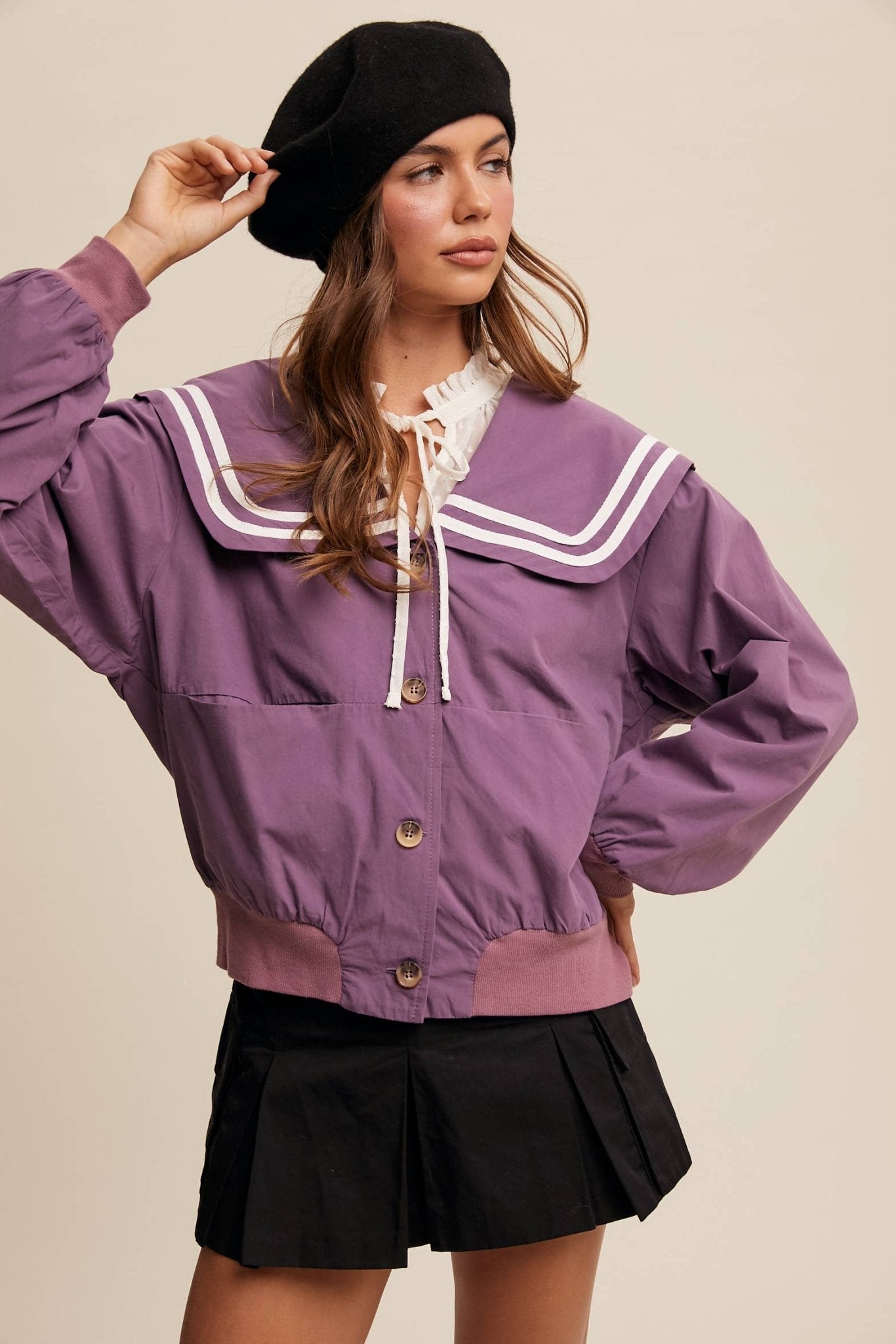 Sailor Collar Button-Up Jacket - Dear John