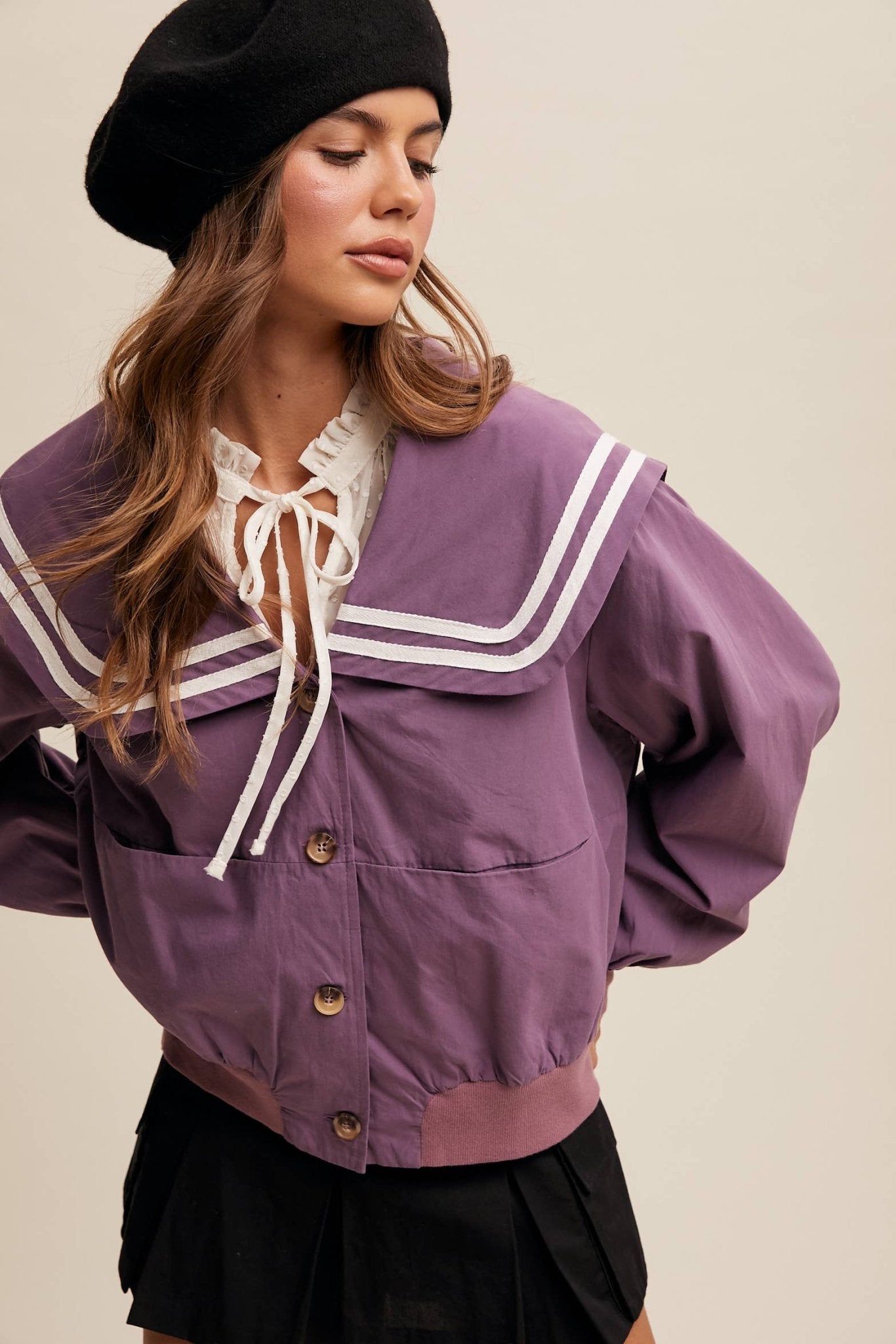 Sailor Collar Button-Up Jacket - Dear John