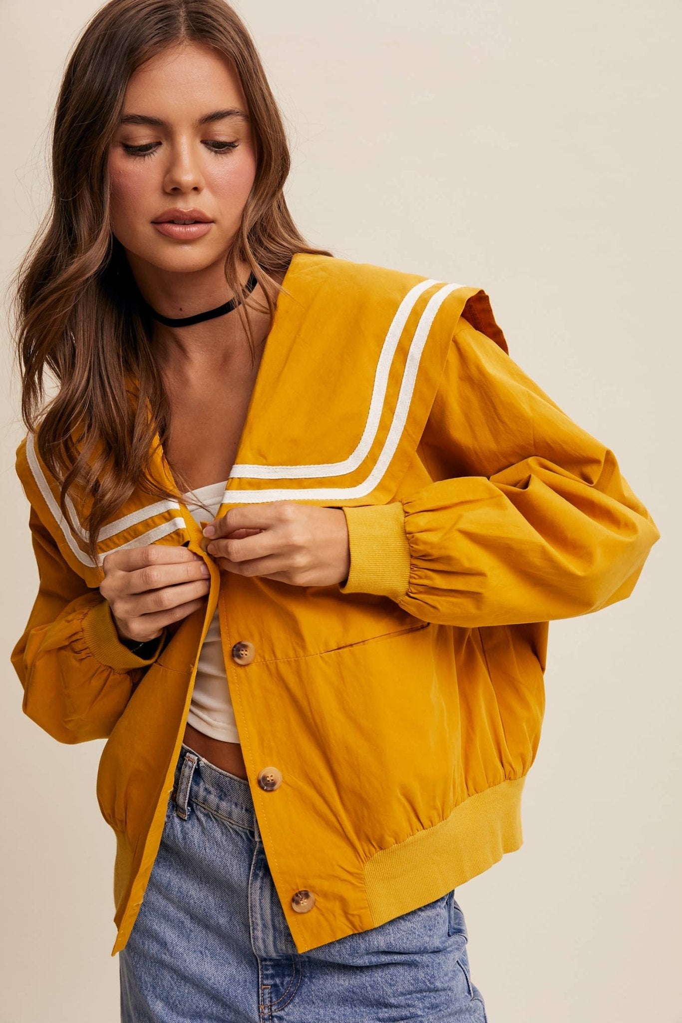 Sailor Collar Button-Up Jacket - Dear John