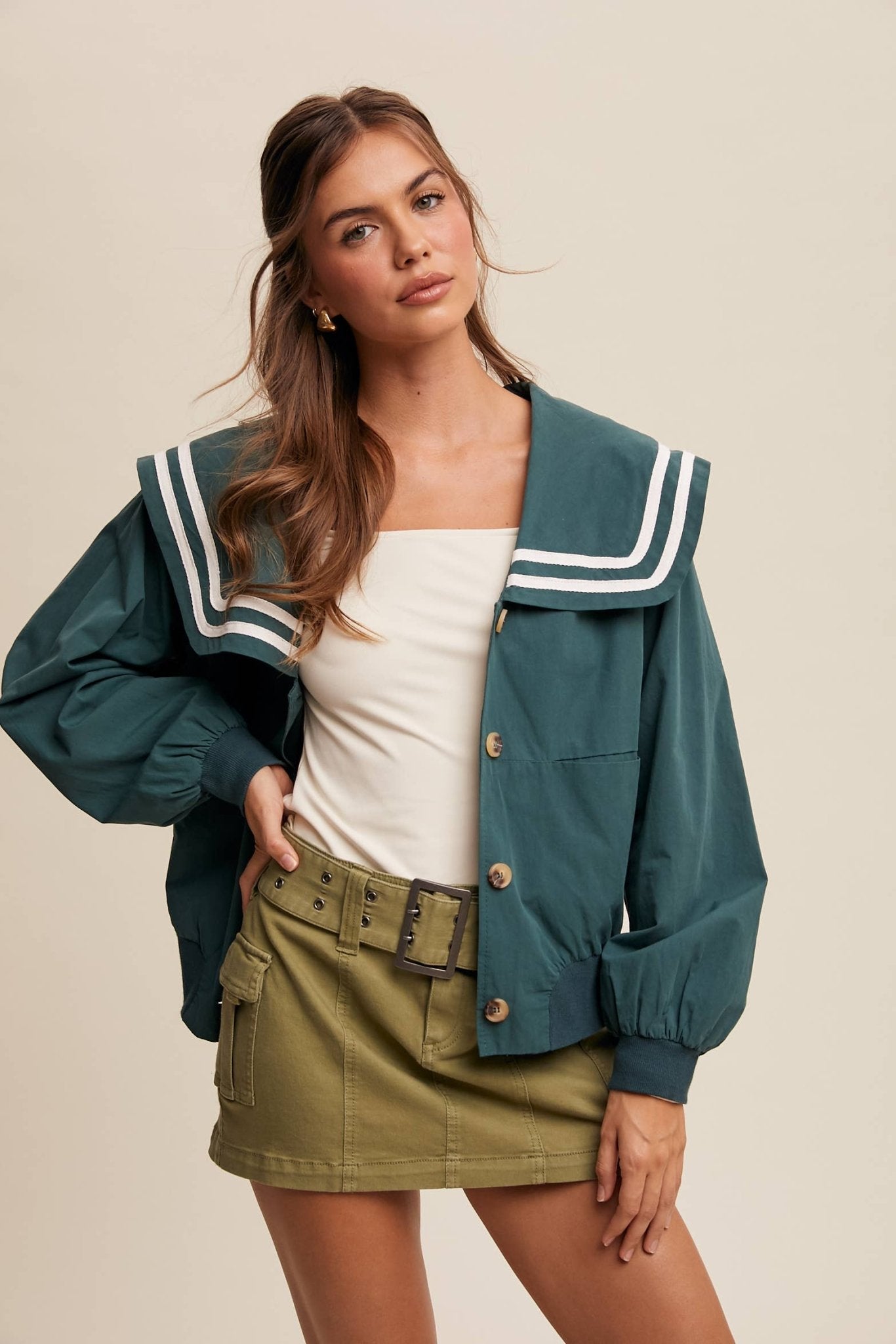 Sailor Collar Button-Up Jacket - Dear John