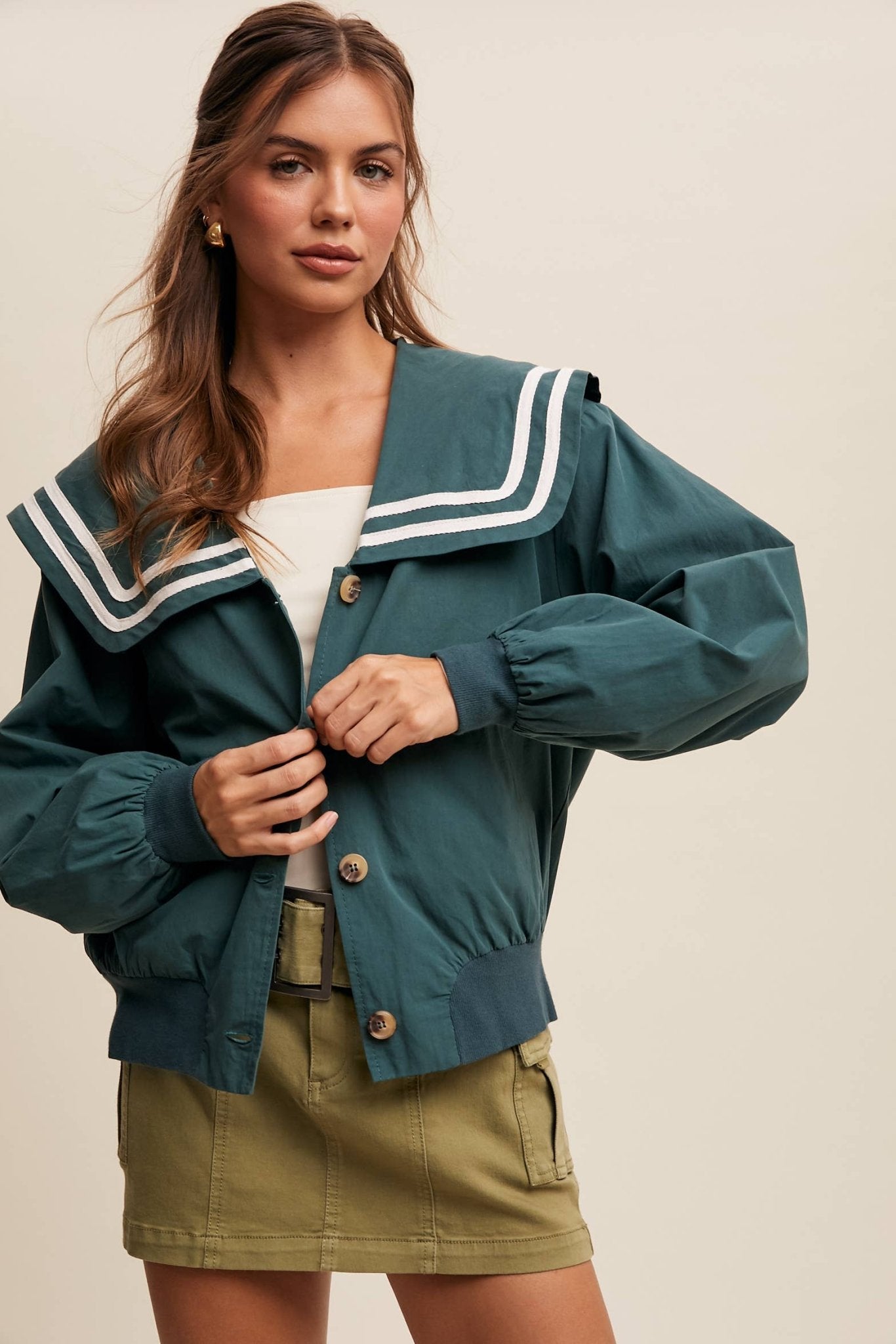 Sailor Collar Button-Up Jacket - Dear John
