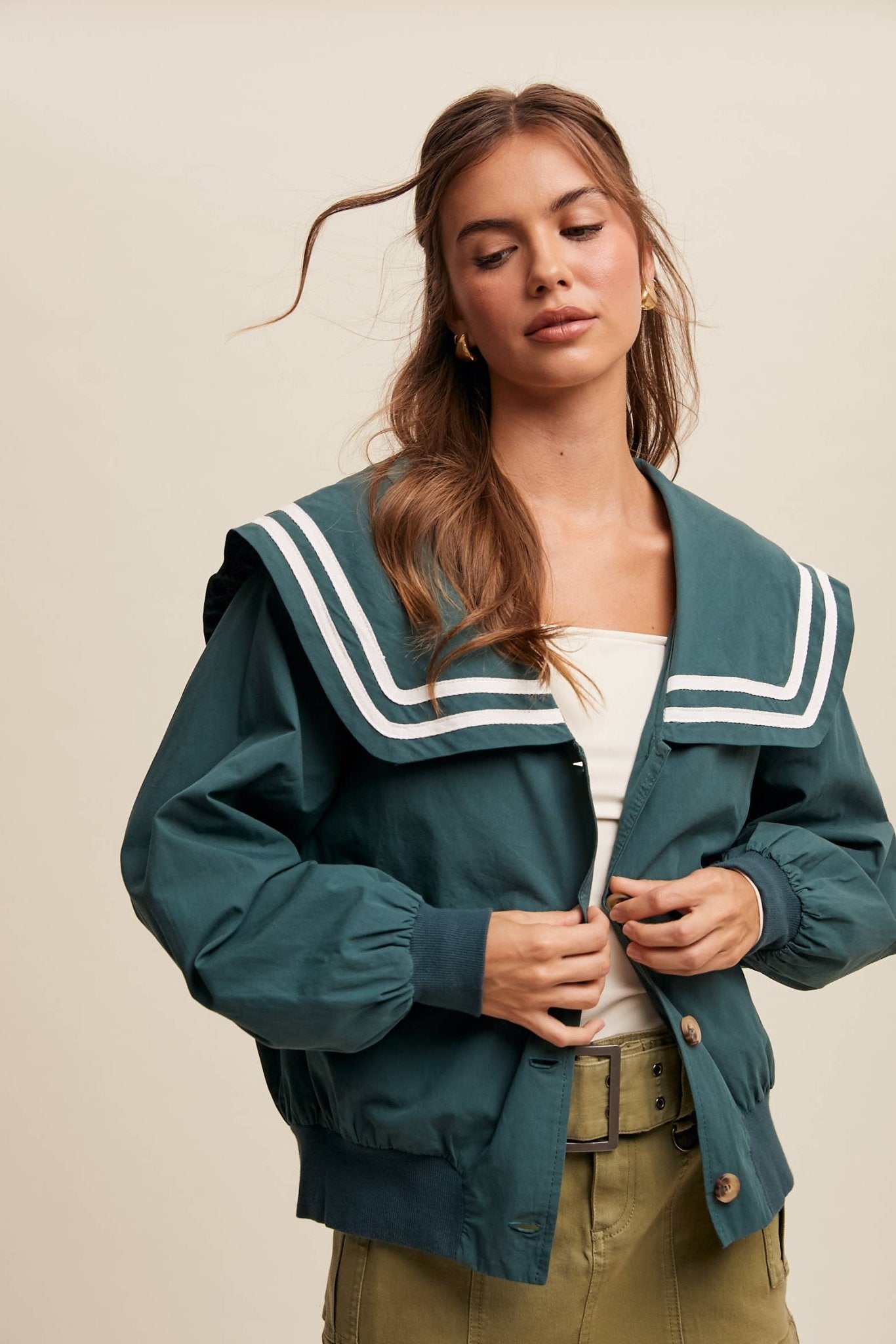 Sailor Collar Button-Up Jacket - Dear John
