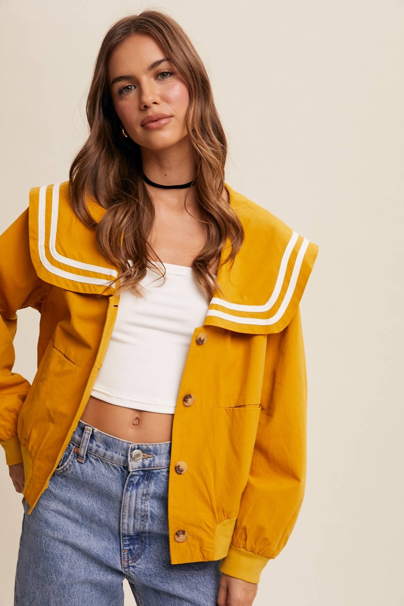 Sailor Collar Button-Up Jacket - Dear John