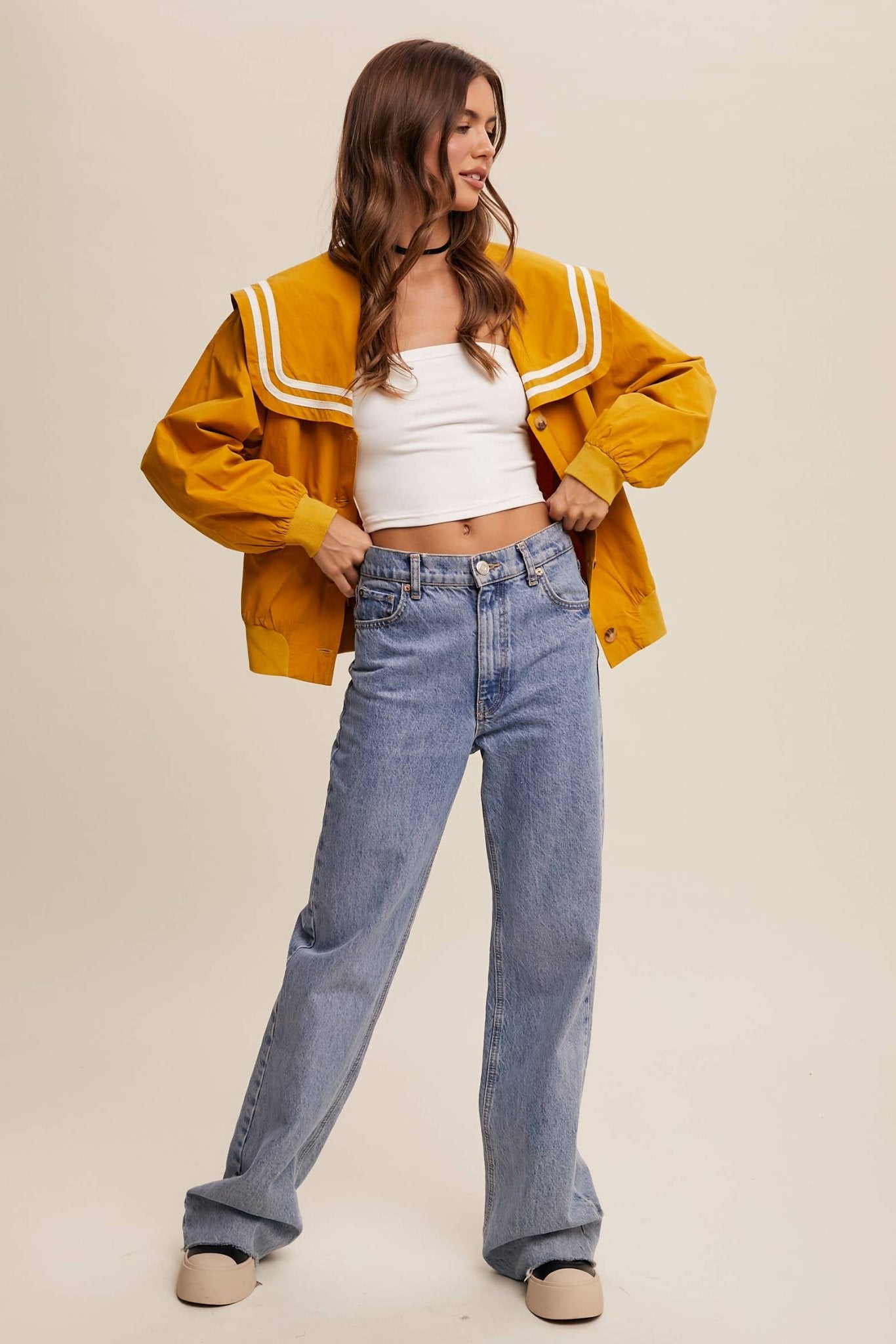 Sailor Collar Button-Up Jacket - Dear John