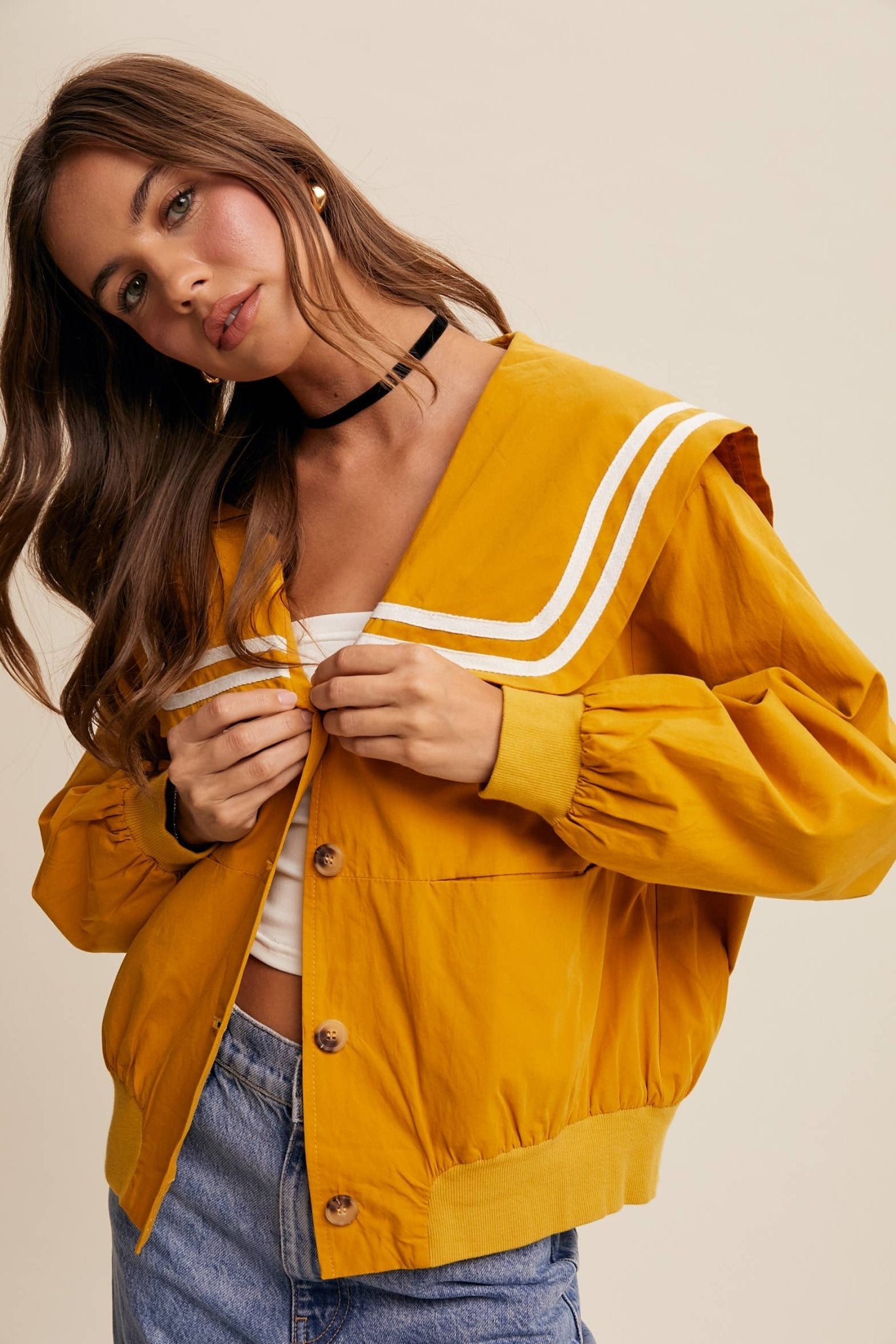 Sailor Collar Button-Up Jacket - Dear John