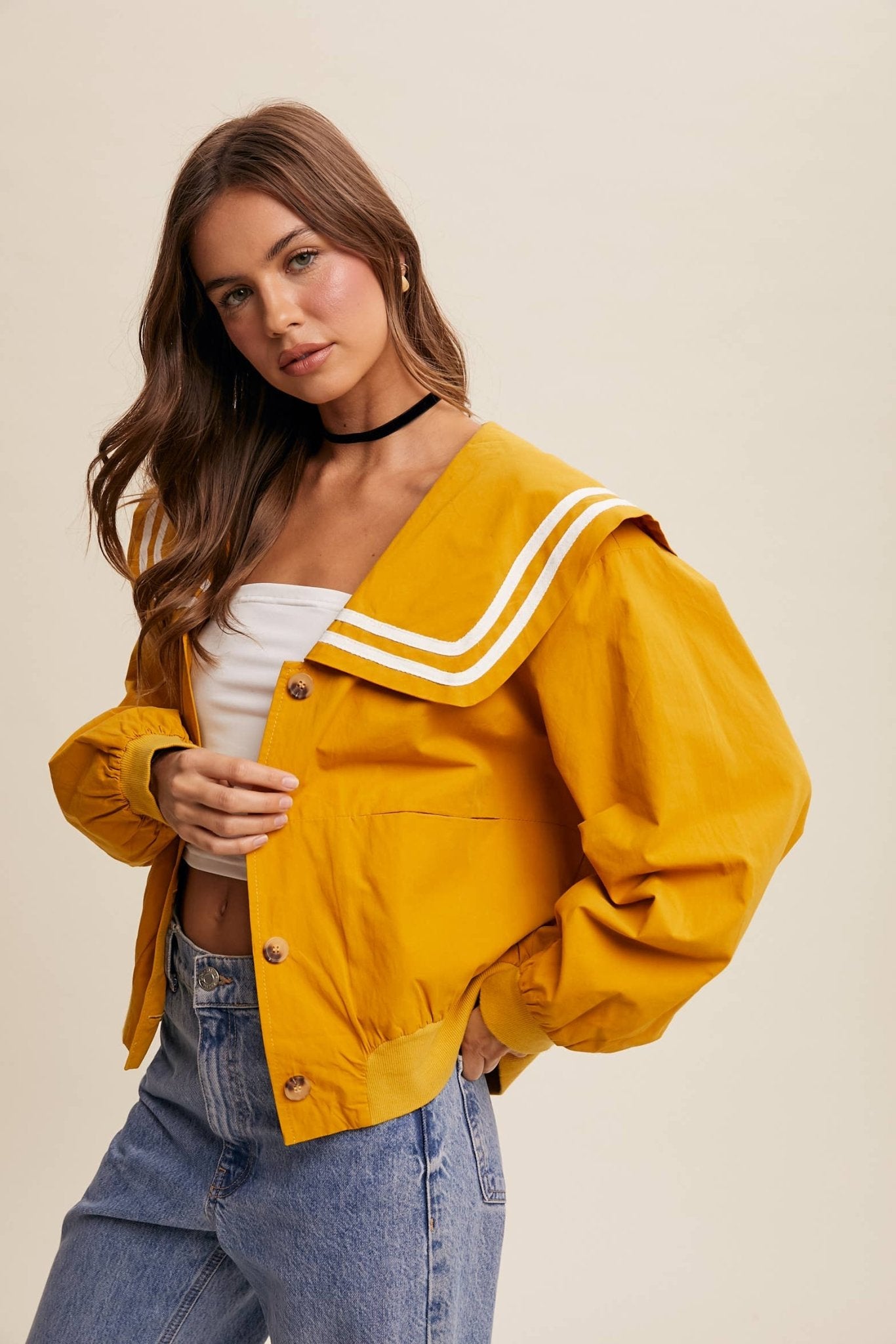 Sailor Collar Button-Up Jacket - Dear John