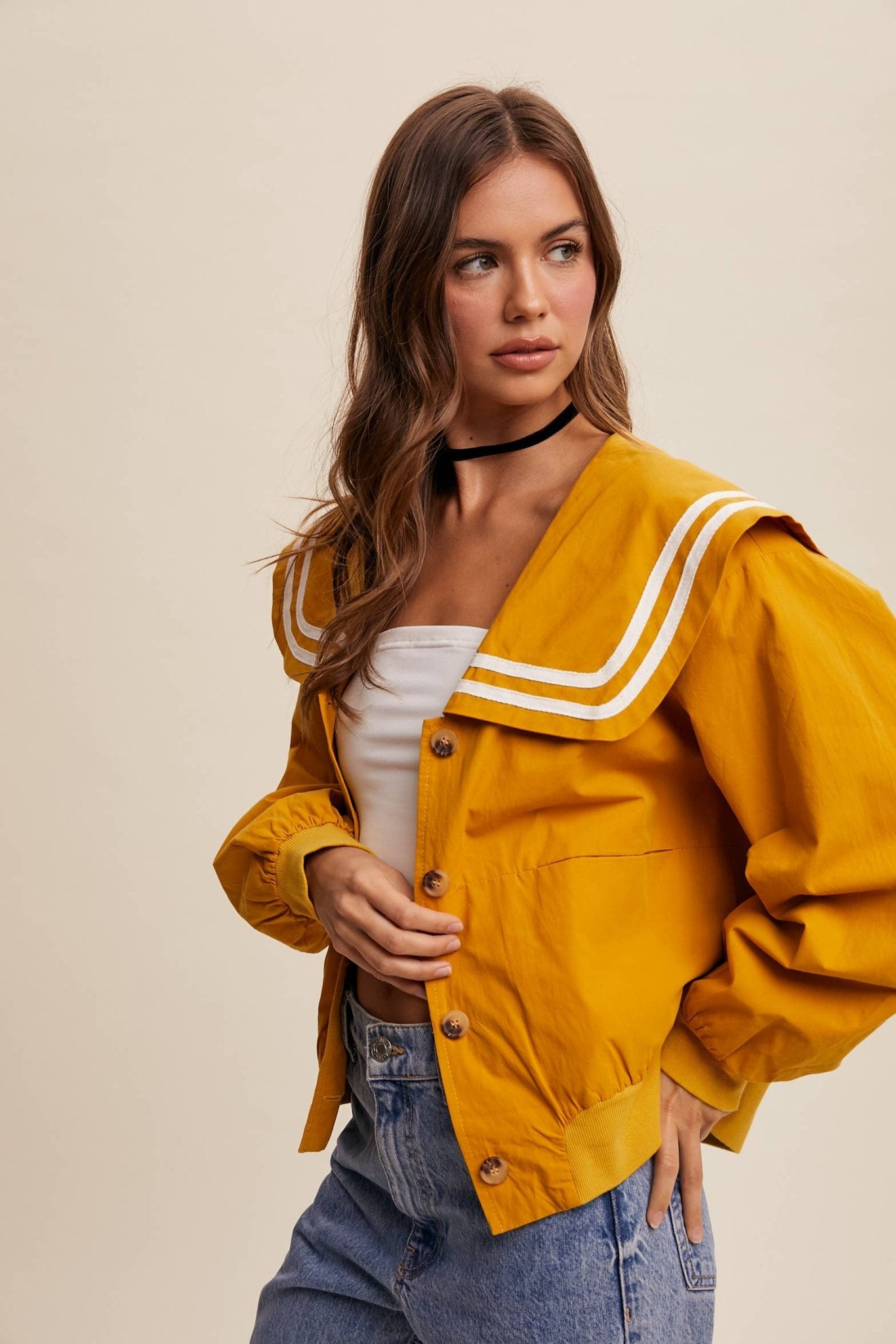 Sailor Collar Button-Up Jacket - Dear John