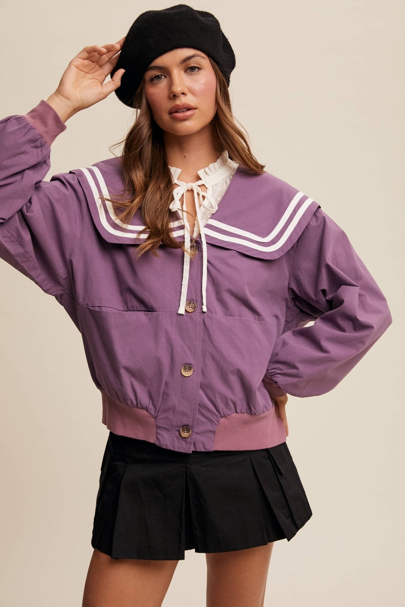 Sailor Collar Button-Up Jacket - Dear John