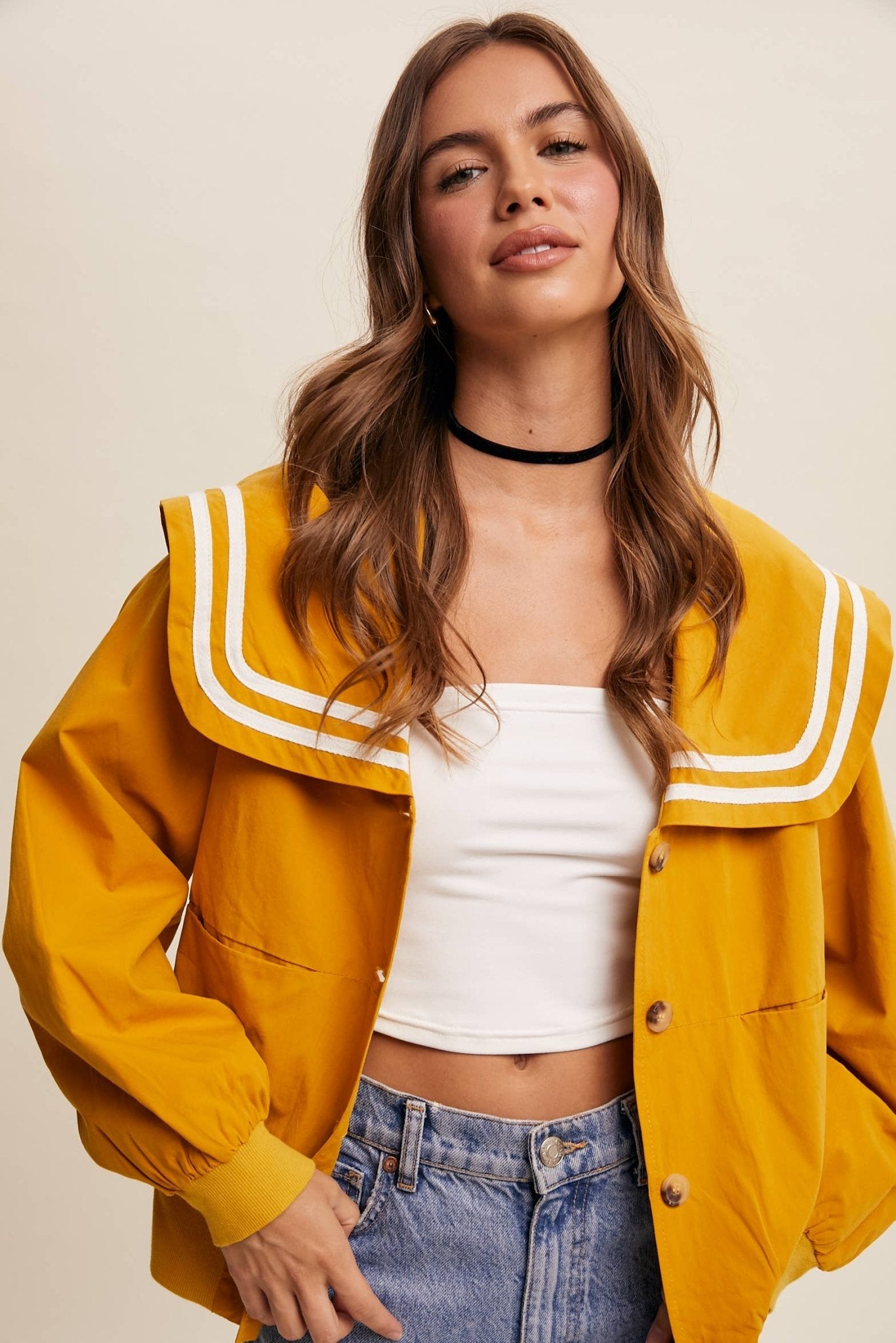 Sailor Collar Button-Up Jacket - Dear John