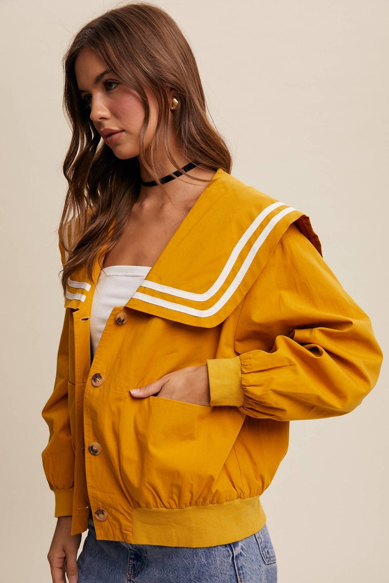 Sailor Collar Button-Up Jacket - Dear John