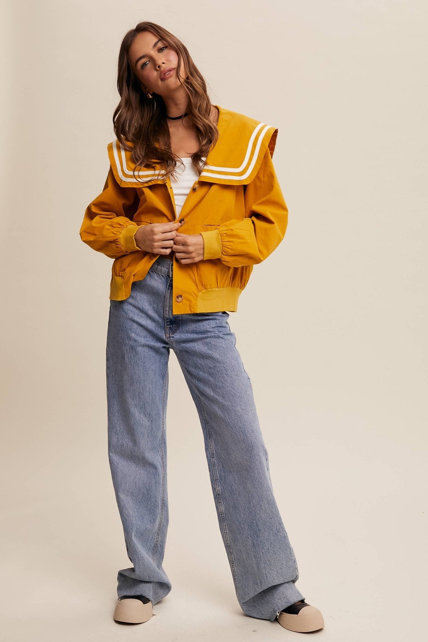 Sailor Collar Button-Up Jacket - Dear John