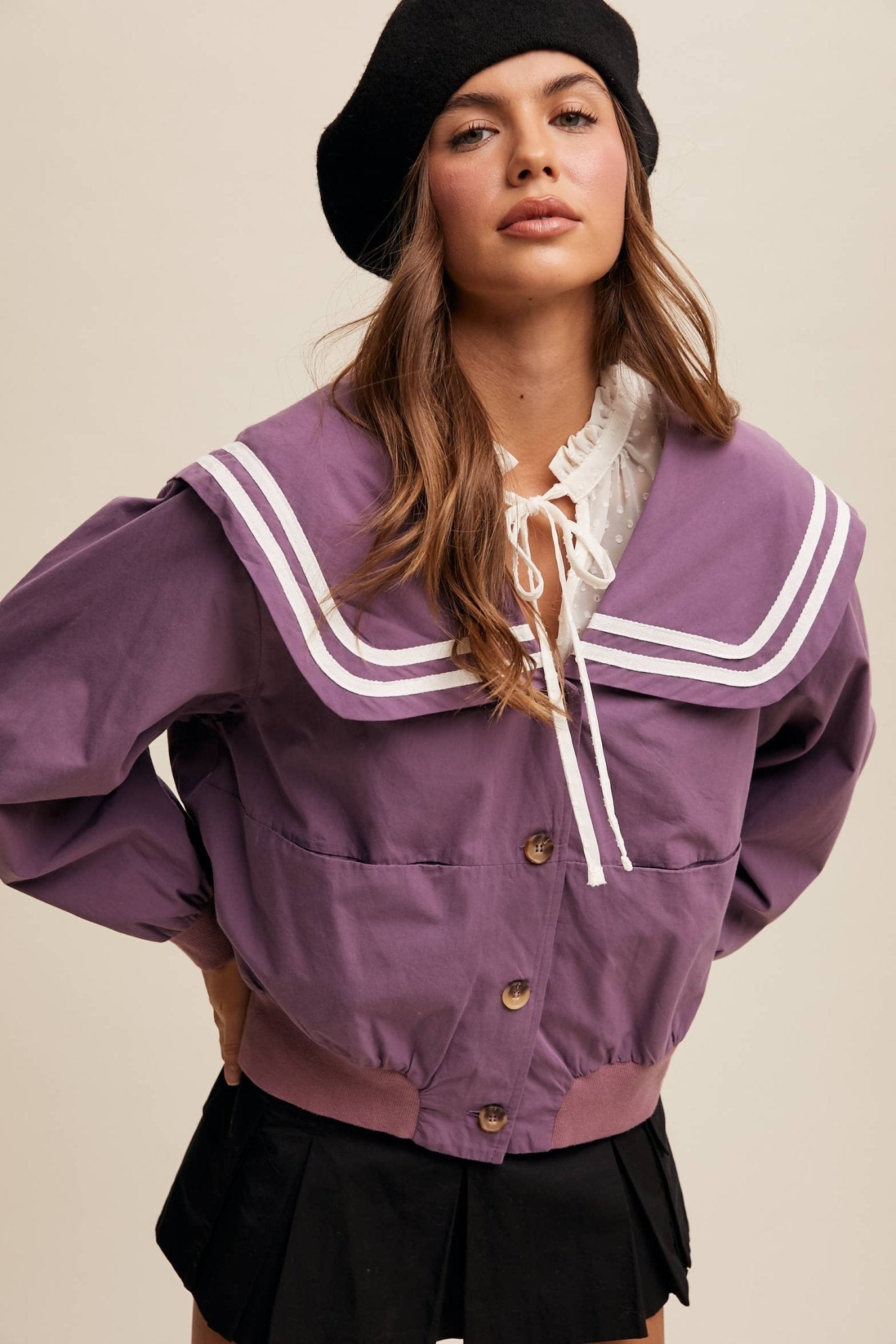 Sailor Collar Button-Up Jacket - Dear John