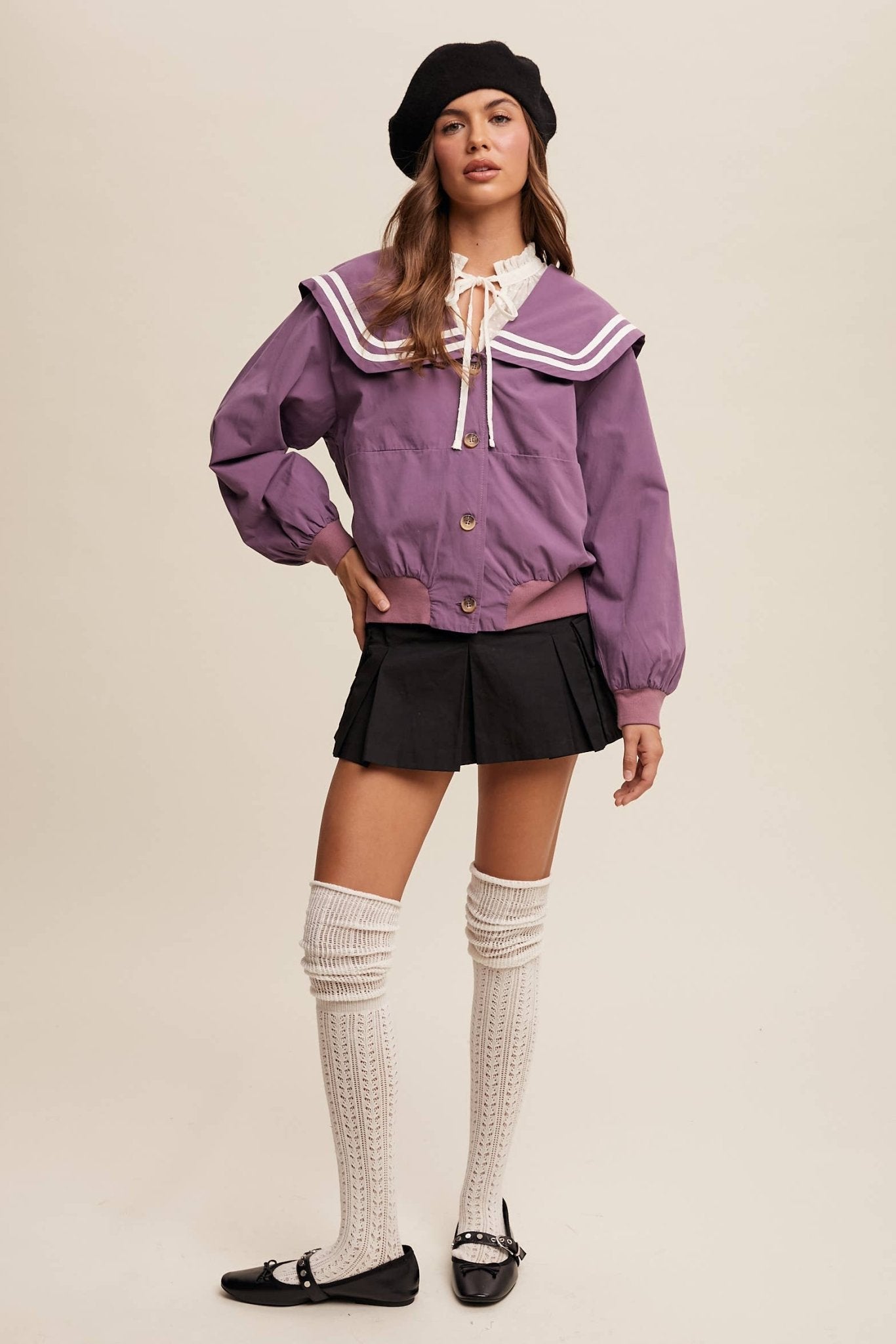 Sailor Collar Button-Up Jacket - Dear John