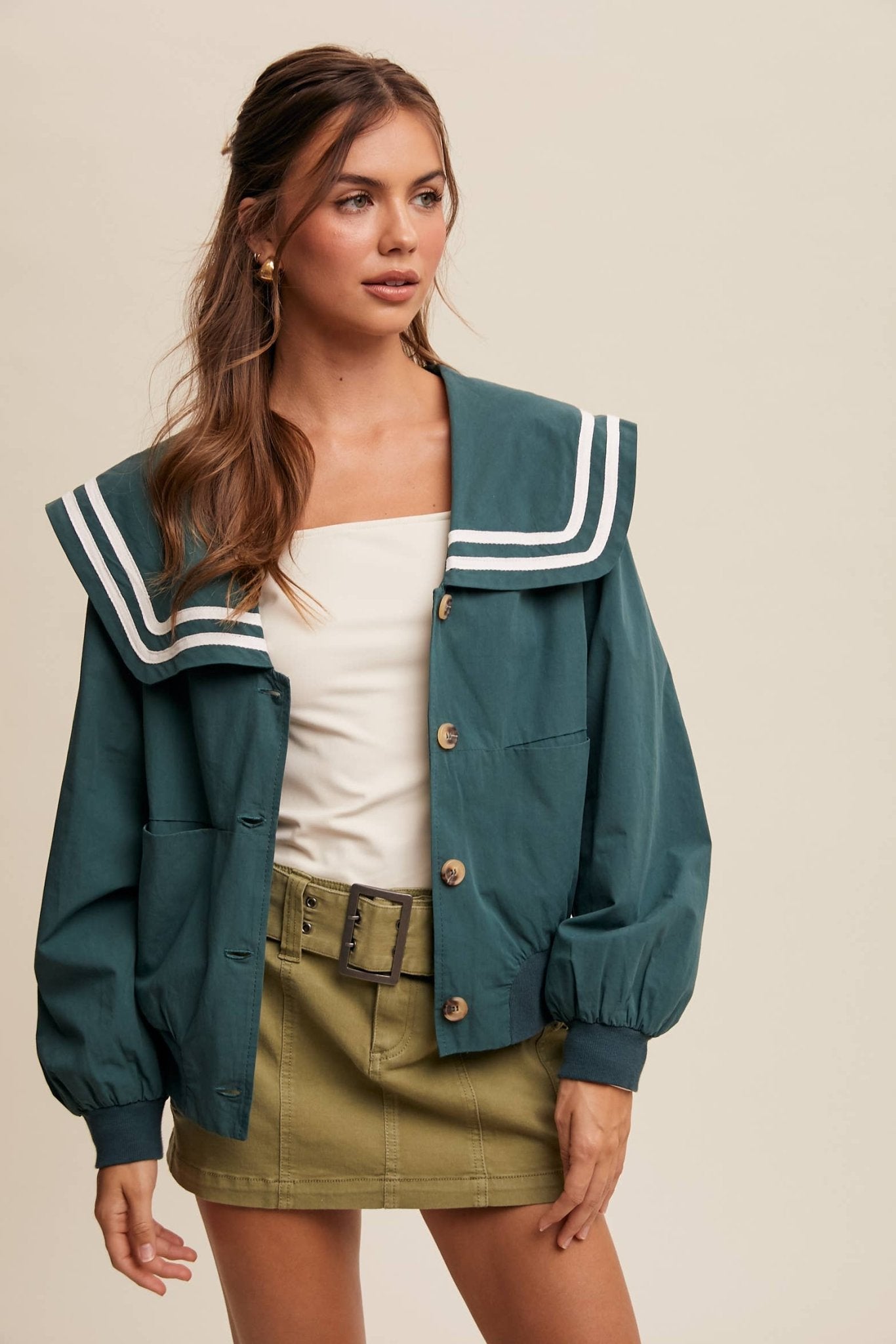 Sailor Collar Button-Up Jacket - Dear John