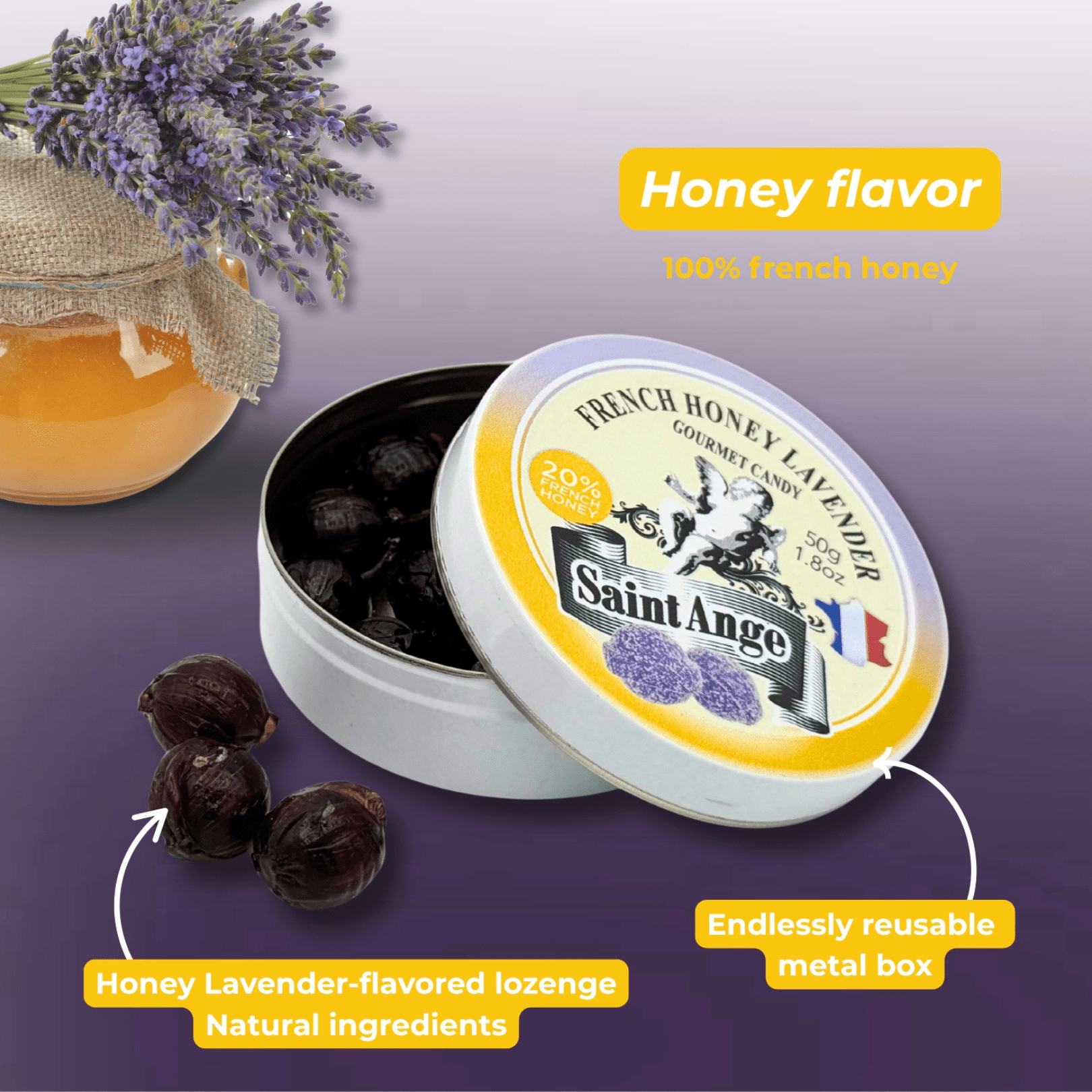 Saint Ange Honey Lavender - French Gourmet Natural Candy Tin - Dear John