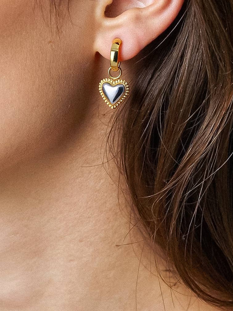 Savon 18K Non - Tarnish Two Tone Classic Heart Earring - Dear John