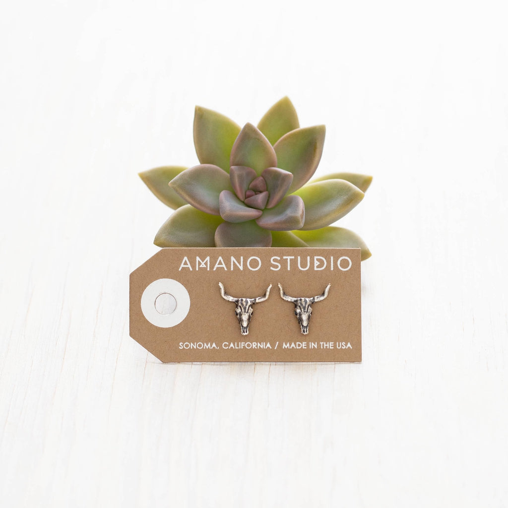 Skull Stud Earrings — Vintage Amano Archive (Oxidized Finish) - Dear John