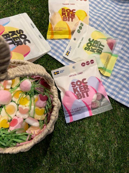 Sockerbit - Sweet & Sour Strawberry Field Swedish Candy 2.8oz Easter - Dear John