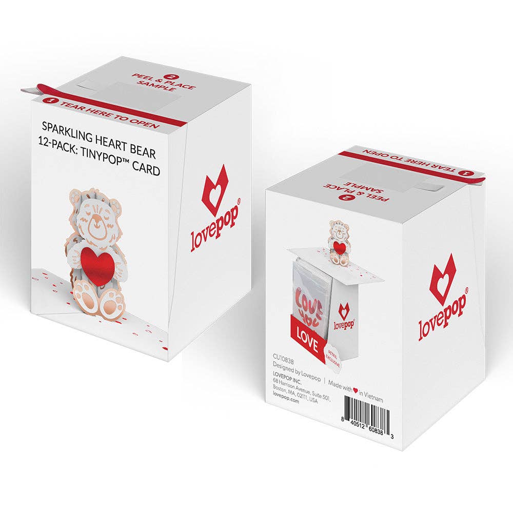 Sparking Heart Bear 12 - Pack: Tinypop™ Card 2 x 2.8" - Dear John