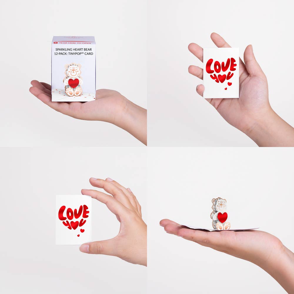 Sparking Heart Bear 12 - Pack: Tinypop™ Card 2 x 2.8" - Dear John