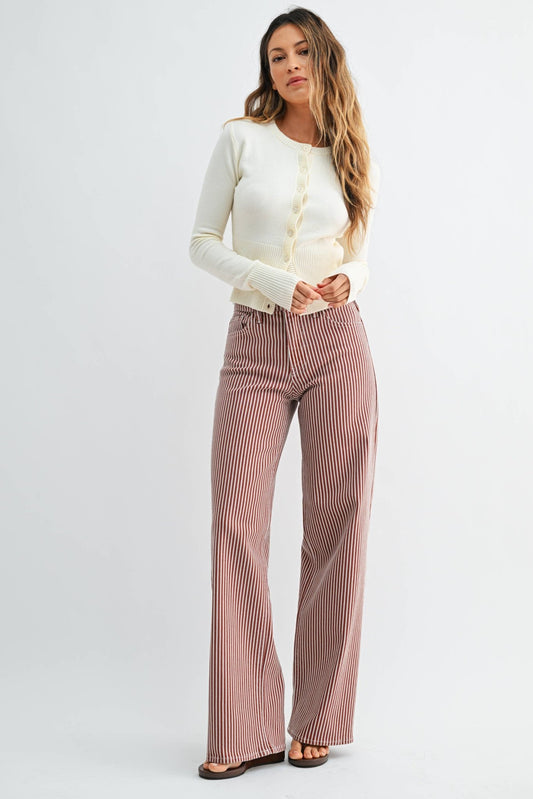 SPICE BROWN STRIPE - Relaxed Wide Leg - Dear John