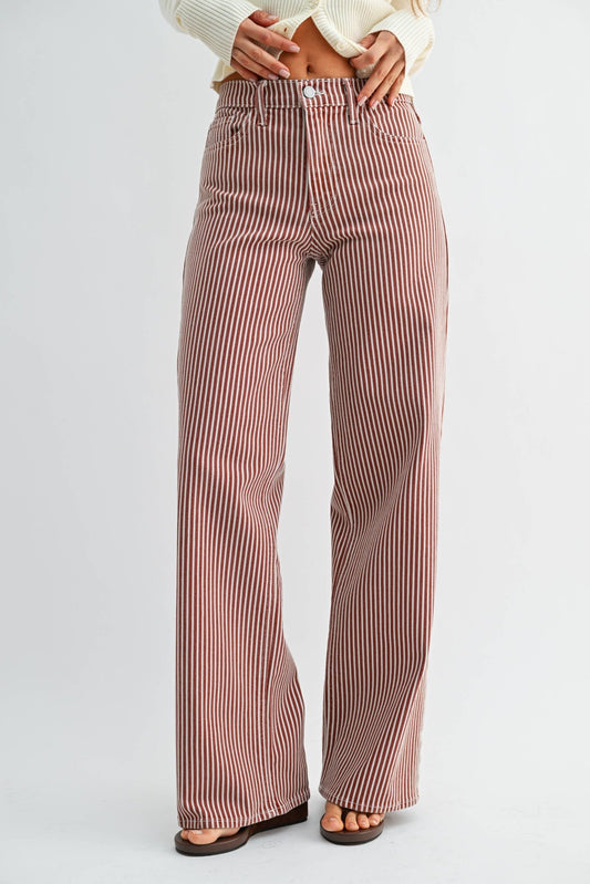 SPICE BROWN STRIPE - Relaxed Wide Leg - Dear John