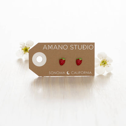 Strawberry Stud Earrings — 14k Gold - Plated Brass (Lead & Nickel Free) - Dear John