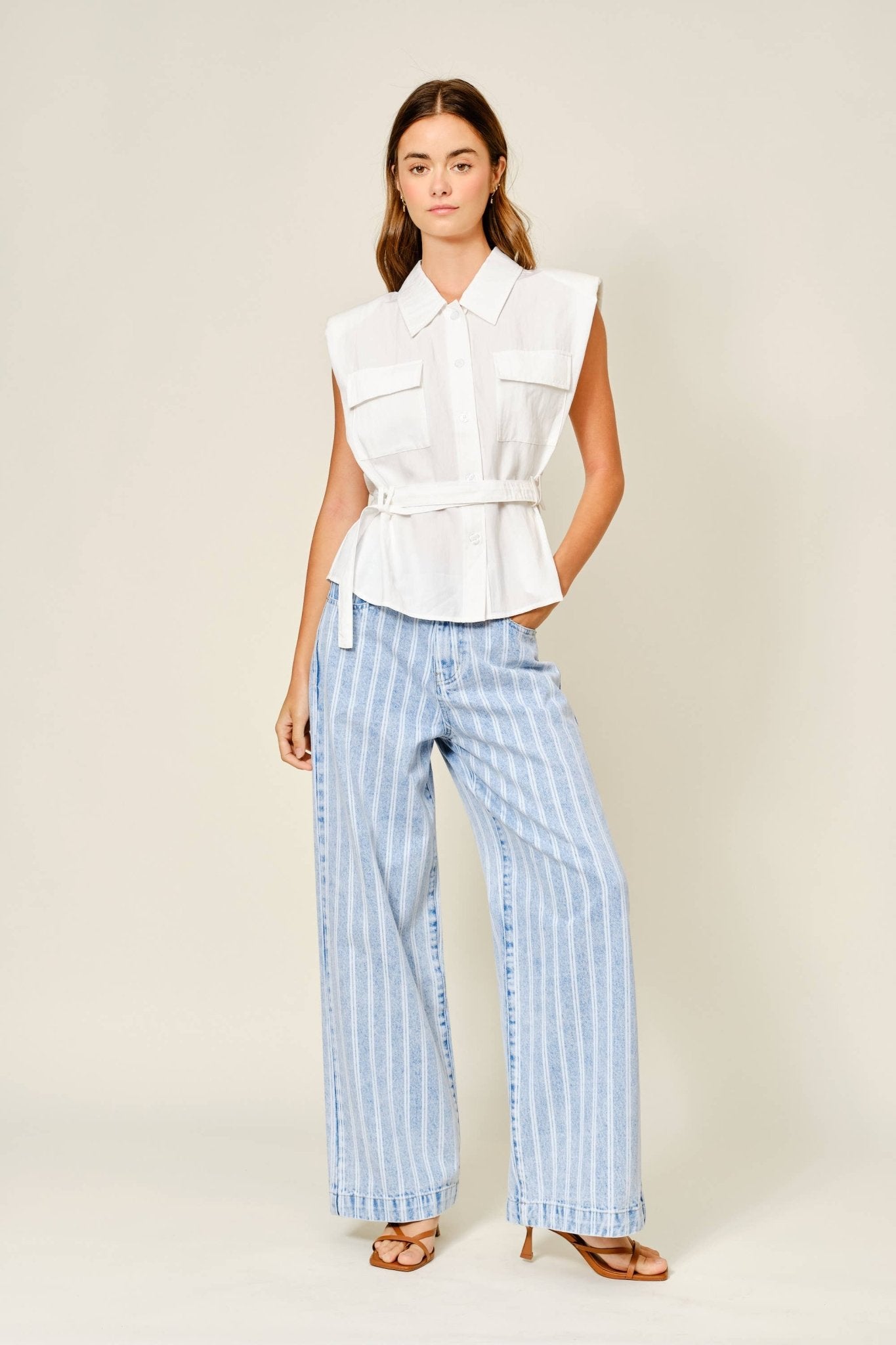 STRIPED DENIM STRAIGHT PANTS - Dear John