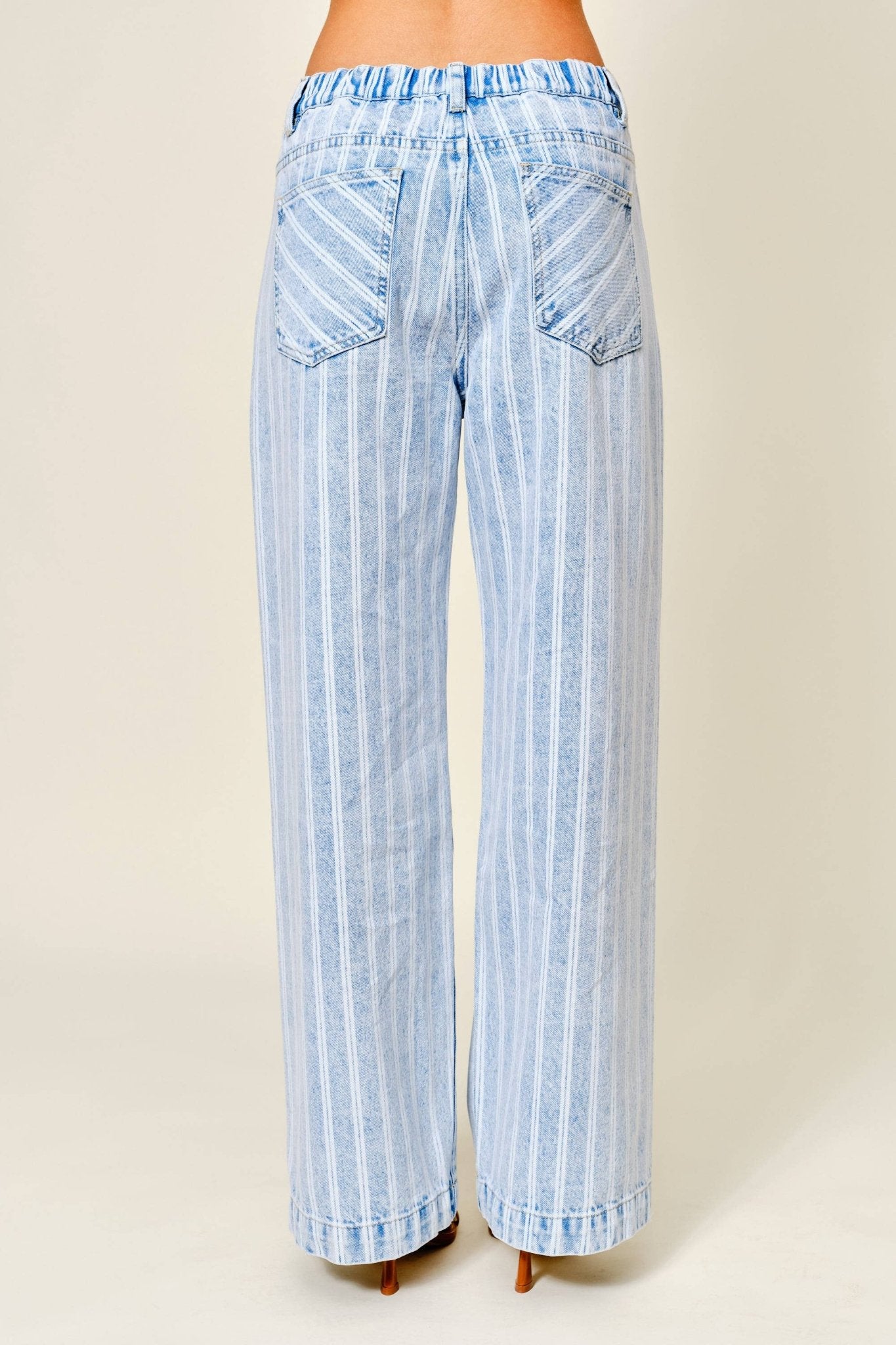 STRIPED DENIM STRAIGHT PANTS - Dear John