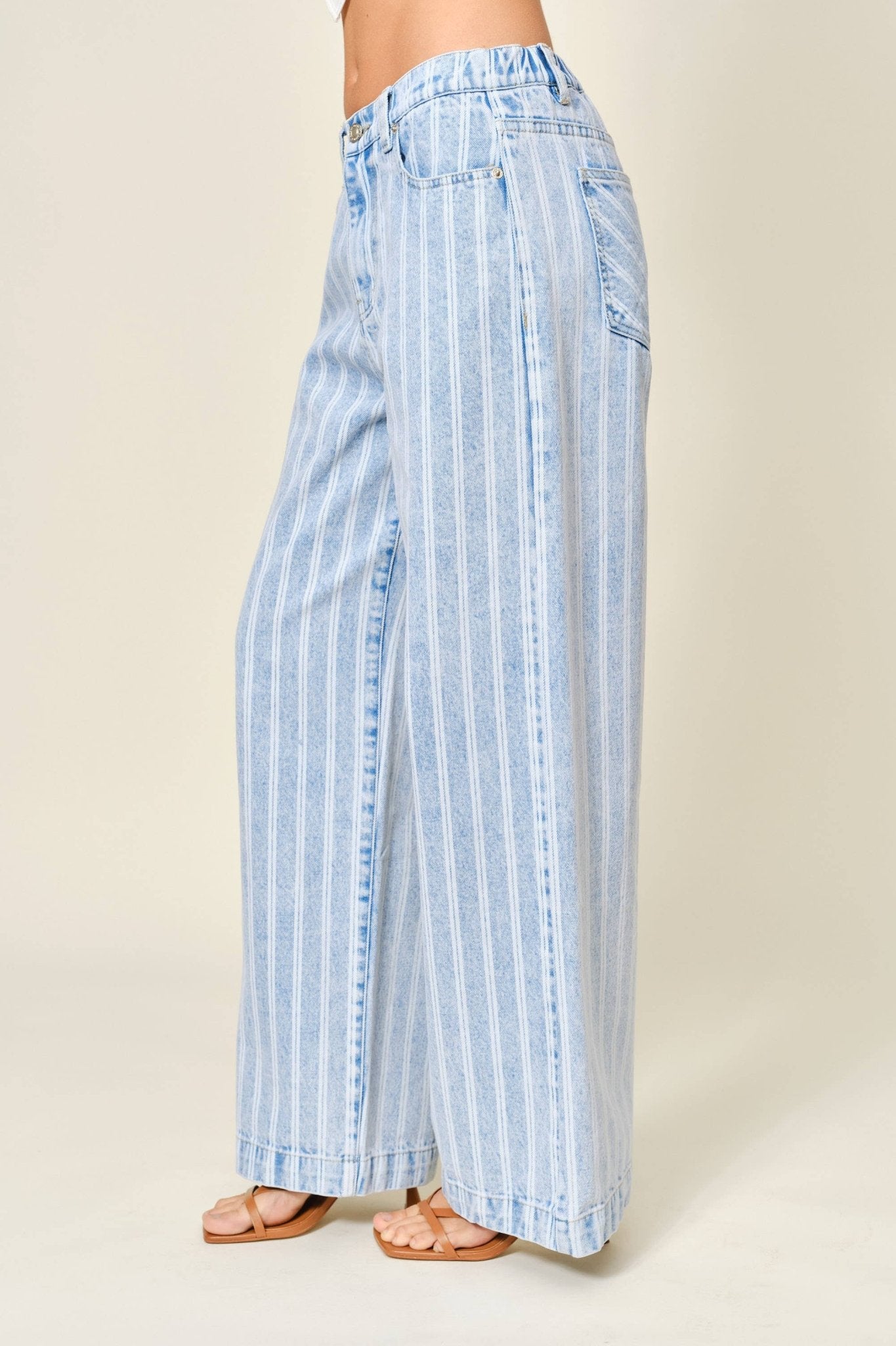 STRIPED DENIM STRAIGHT PANTS - Dear John