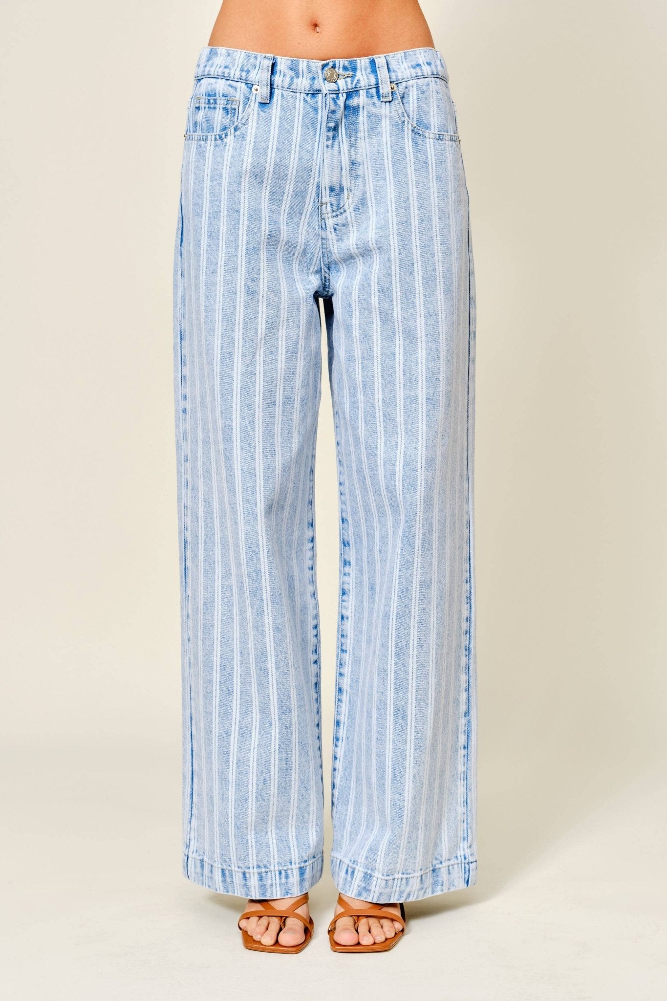 STRIPED DENIM STRAIGHT PANTS - Dear John