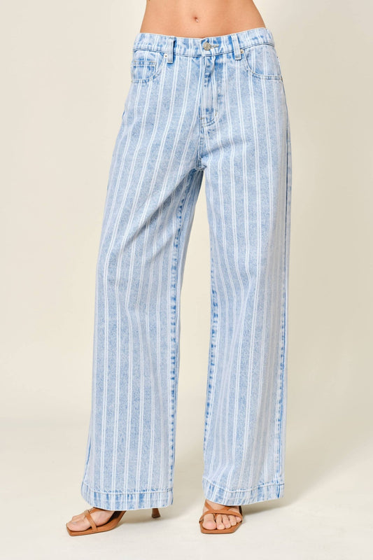 STRIPED DENIM STRAIGHT PANTS - Dear John