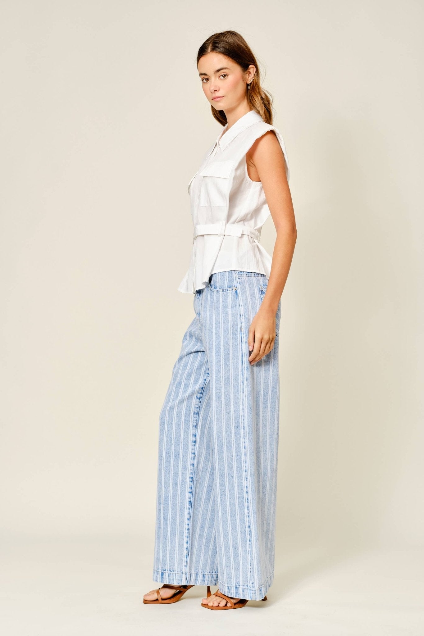 STRIPED DENIM STRAIGHT PANTS - Dear John